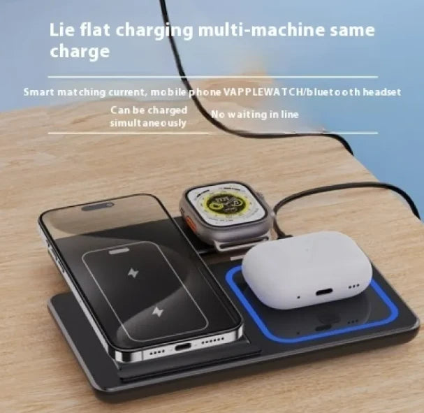 15W 3 In 1 LED Foldable Fast Wireless Charger Stand