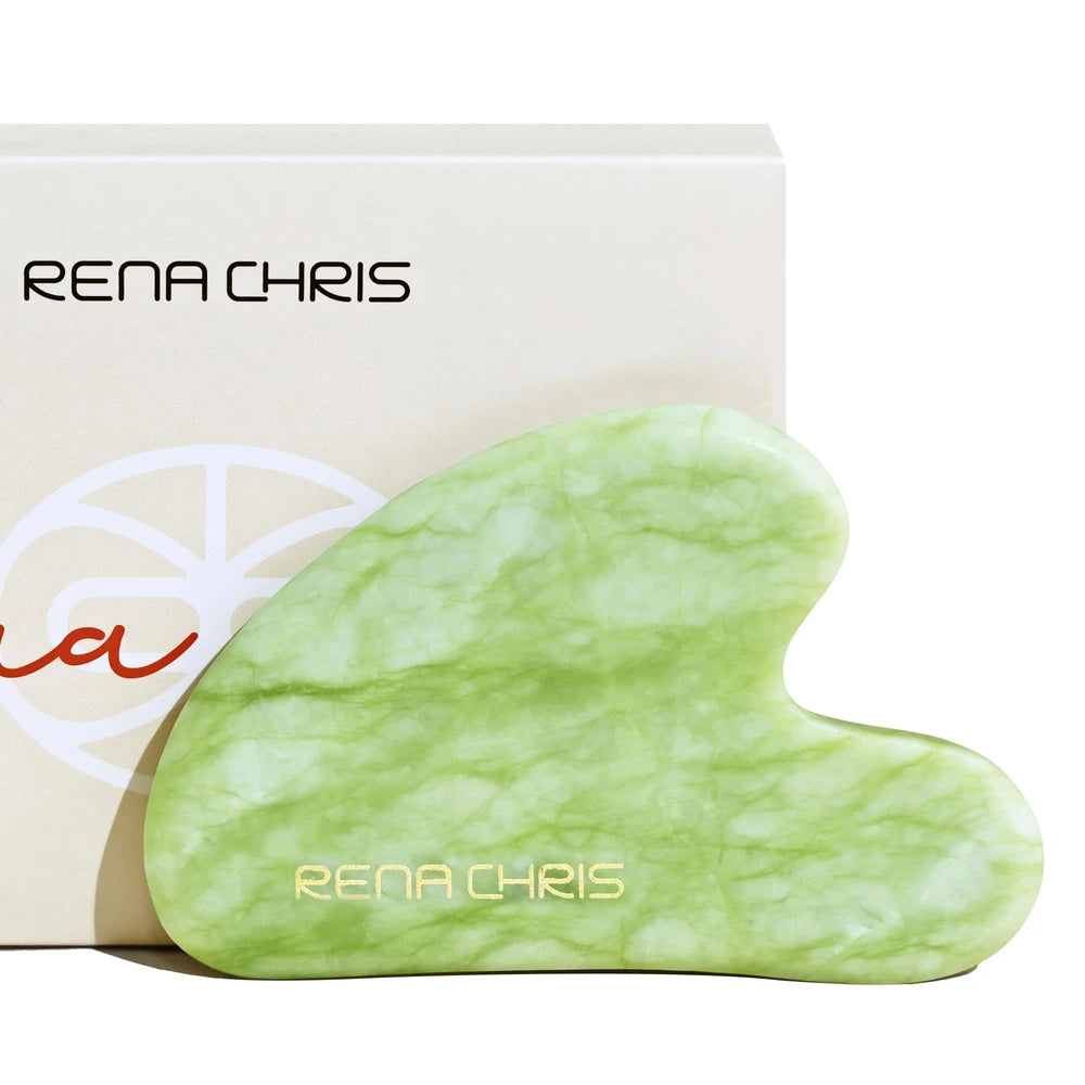 Rena Chris Gua Sha Facial Tools Natural Jade Stone Guasha Manual Massage Sticks for Jawline Sculpting and Puffiness Reducing Facial Massage Tool Skin-Care Tool (Mint Green)