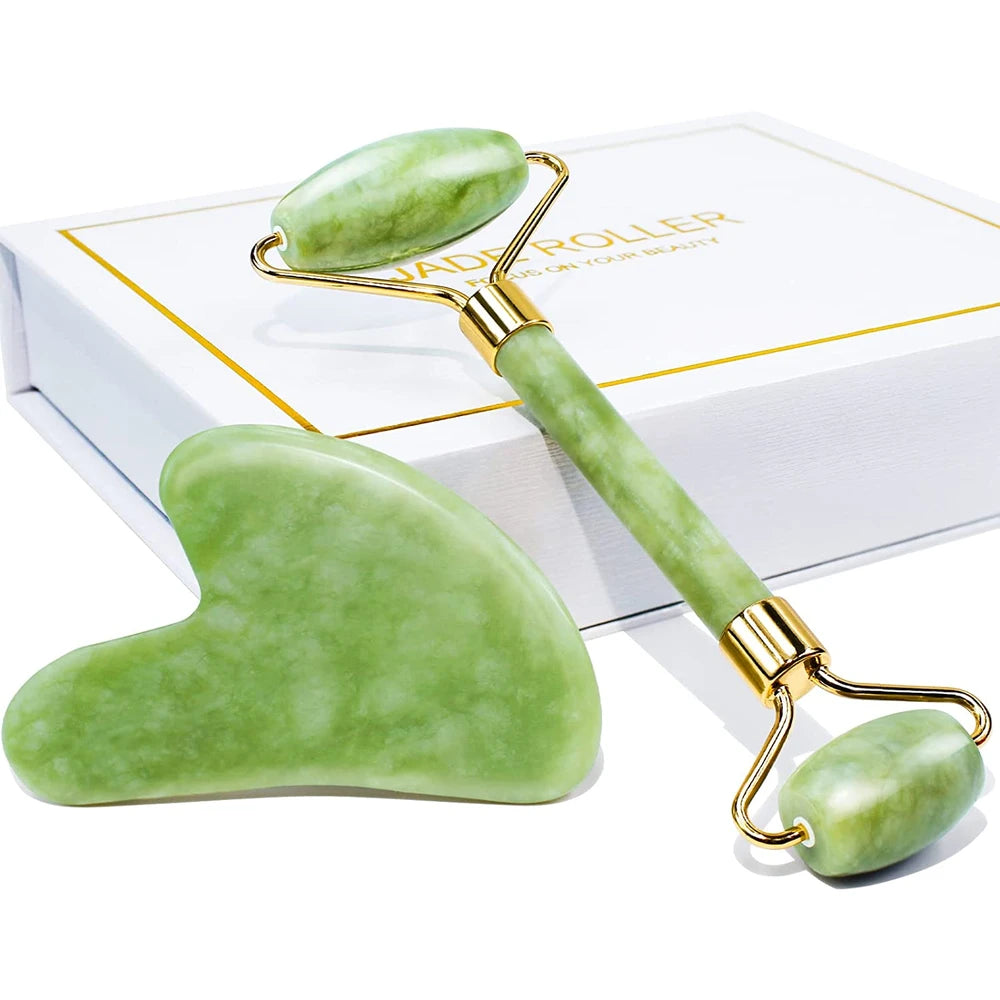 Jade Facial Roller and Gua Sha Set